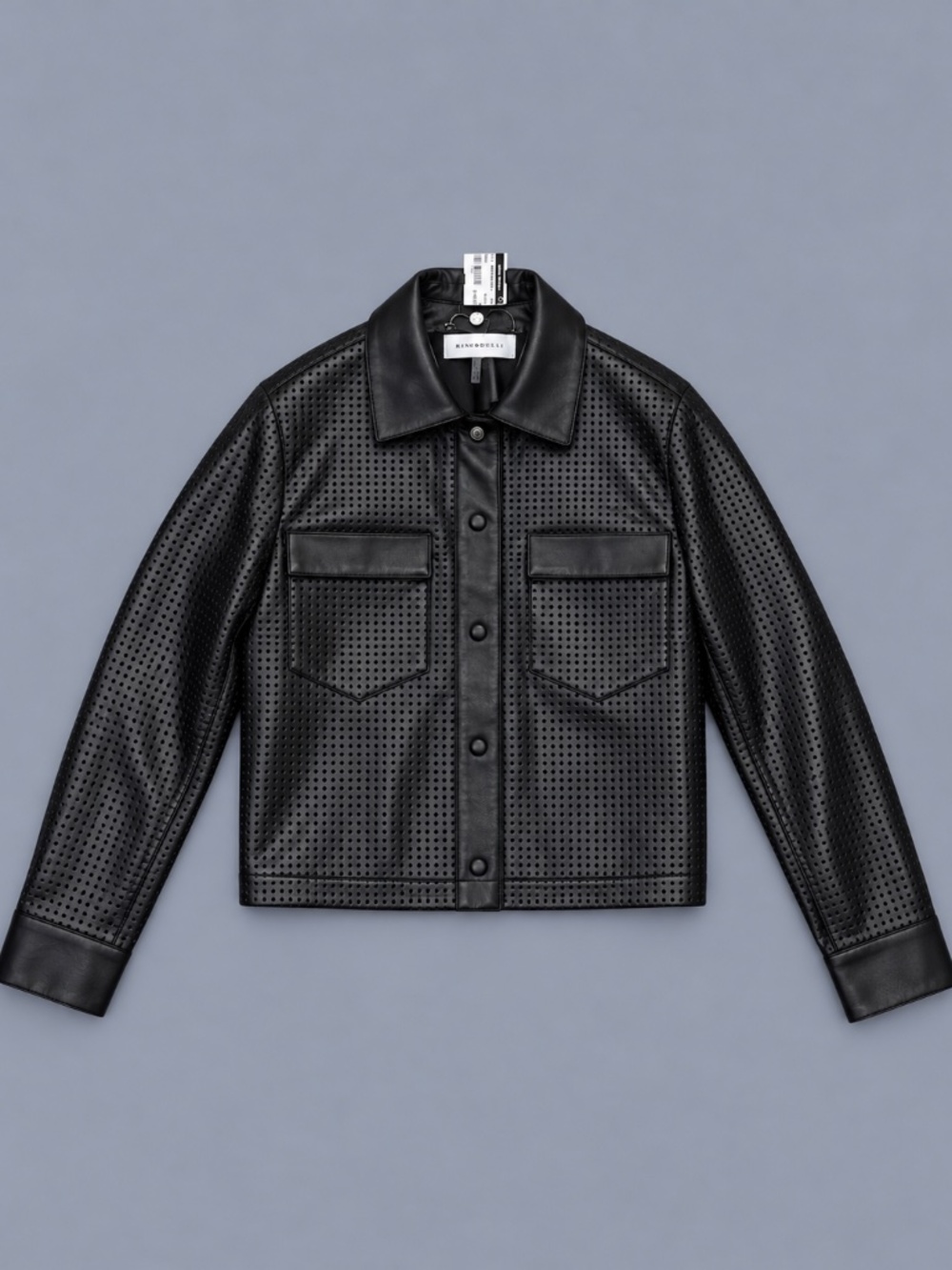Rino & Pelle Black Perforated Faux Leather Shirt Jacket – Size 34